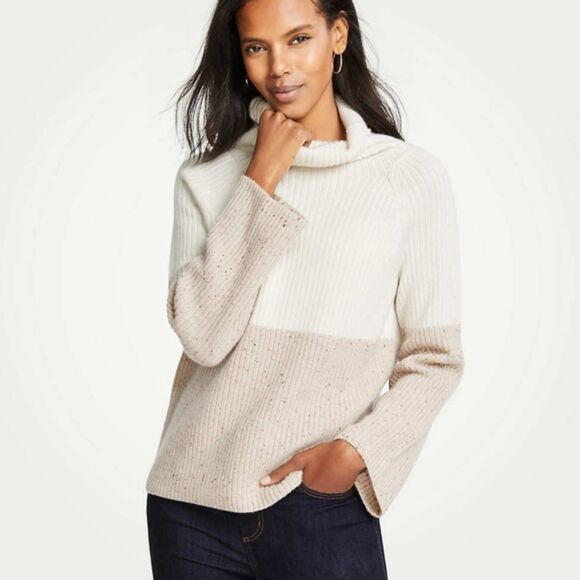 Ann Taylor Colorblock Ribbed 100% Cashmere Sweater - Picture 1 of 12